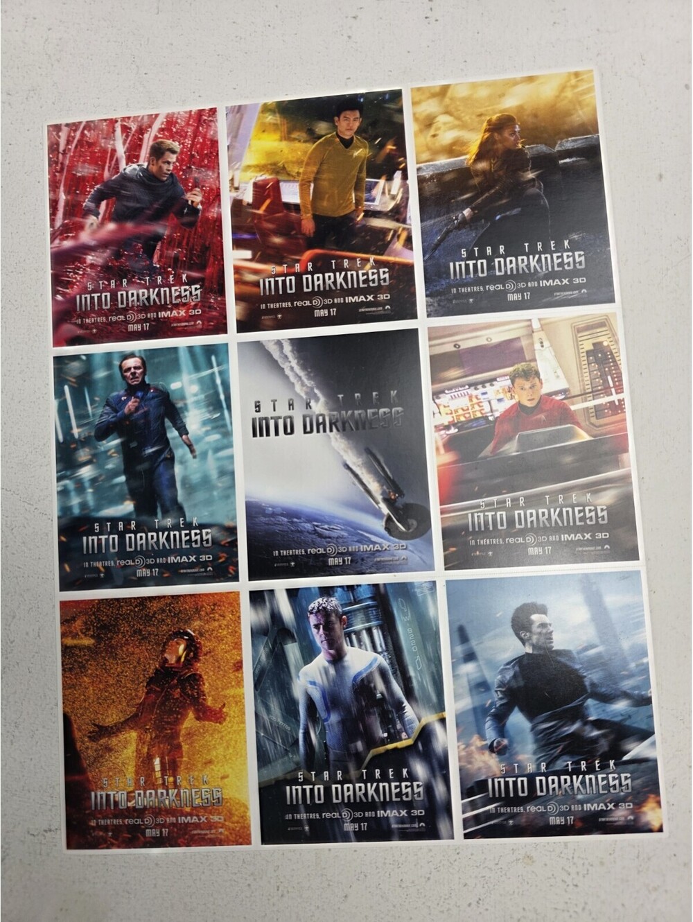 Star Trek Into Darkness Promo Movie Trading Cards Sheet - 9 Uncut - NEW! - RARE!